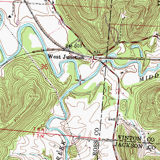Topographic Map of Middle Fork Salt Creek, OH