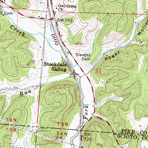 Topographic Map of Hunting Run, OH