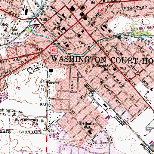 Topographic Map of First Church of God, OH