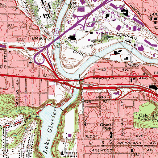 Topographic Map of Mill Creek, OH