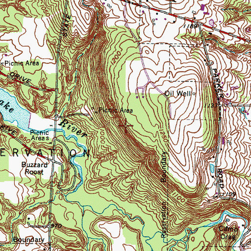 Topographic Map of Whipps Ledges, OH
