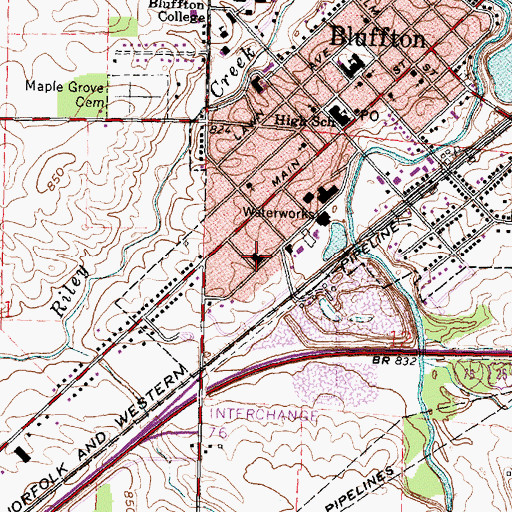 Topographic Map of Bluffton Hospital, OH