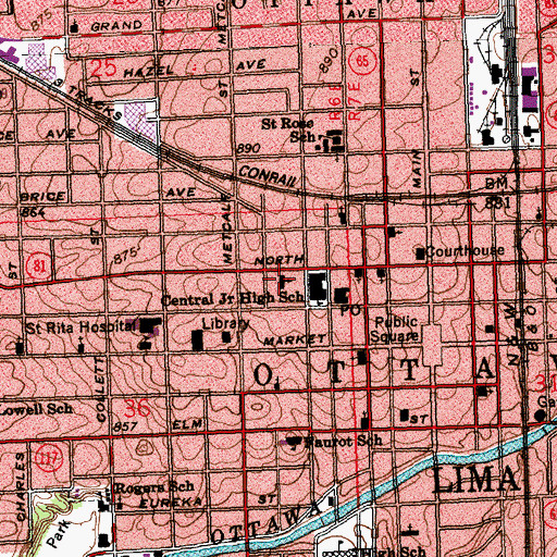 Topographic Map of Central Christian Church, OH