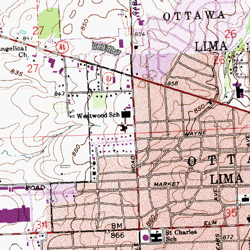 Topographic Map of First Baptist Church, OH