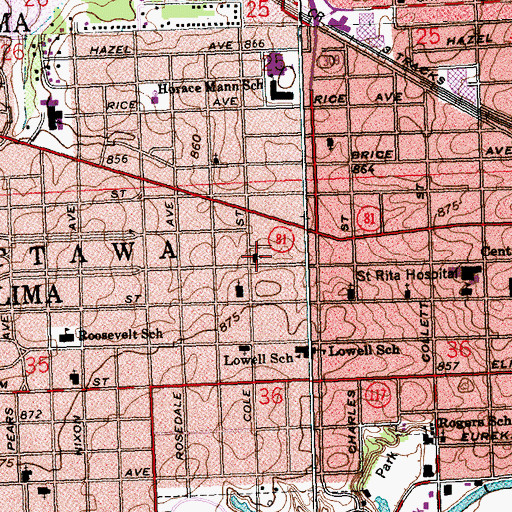 Topographic Map of High Street United Methodist Church, OH