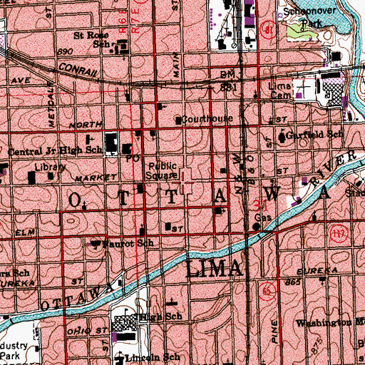 Topographic Map of Public Square, OH