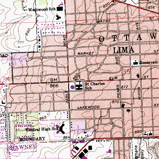 Topographic Map of Saint Charles Catholic Church, OH