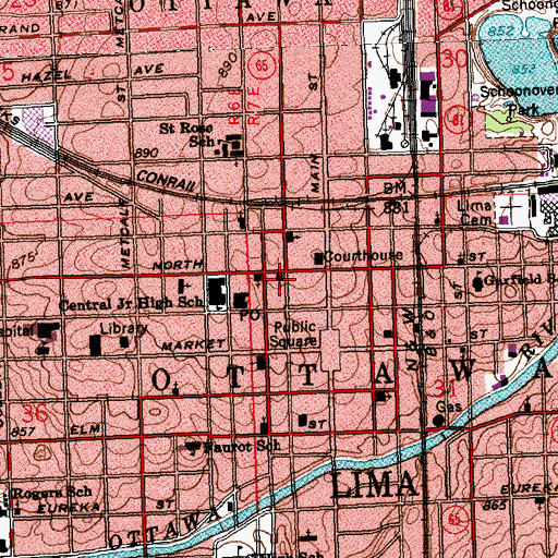 Topographic Map of Saint Lukes Evangelical Lutheran Church, OH