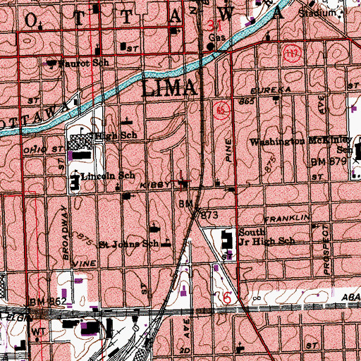 Topographic Map of South Side Christian Church, OH