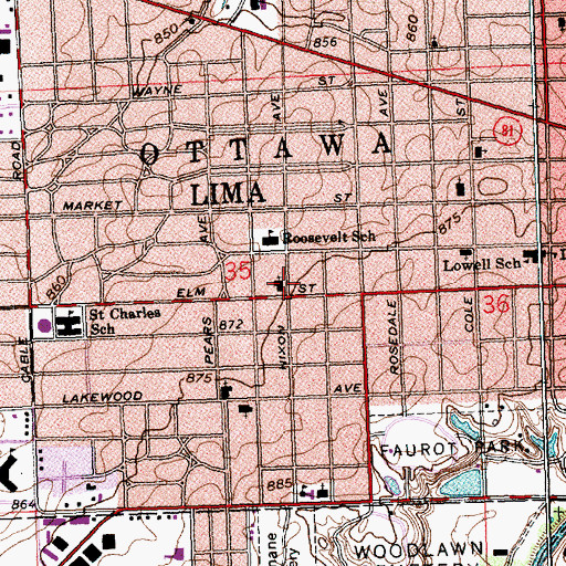 Topographic Map of West Elm United Church of Christ, OH