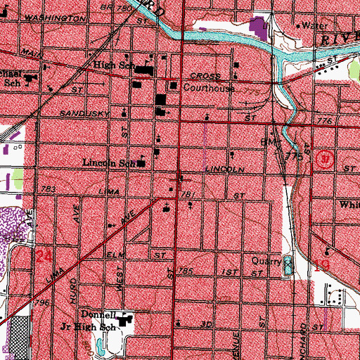 Topographic Map of First Lutheran Church, OH