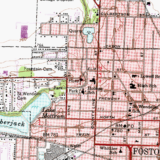 Topographic Map of Fostoria Community Hospital, OH