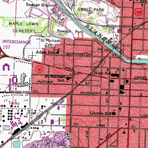 Topographic Map of Saint Michaels Catholic Church, OH