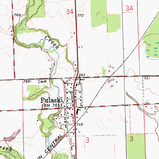 Topographic Map of Pulaski United Methodist Church, OH