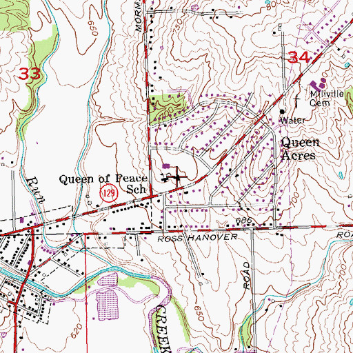 Topographic Map of Queen of Peace Roman Catholic Church, OH
