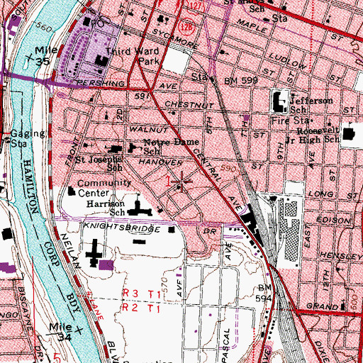 Topographic Map of Owen and Lane Streets Church of God, OH