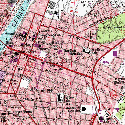 Topographic Map of North Seventh Street Church of Christ, OH