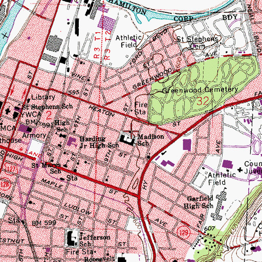 Topographic Map of Hamilton Primitive Baptist Church, OH