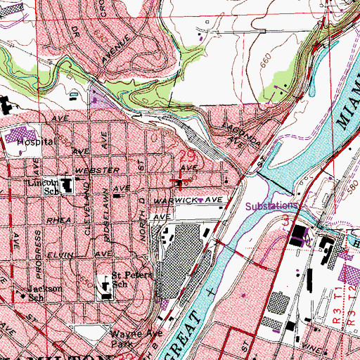 Topographic Map of West Side Baptist Church, OH