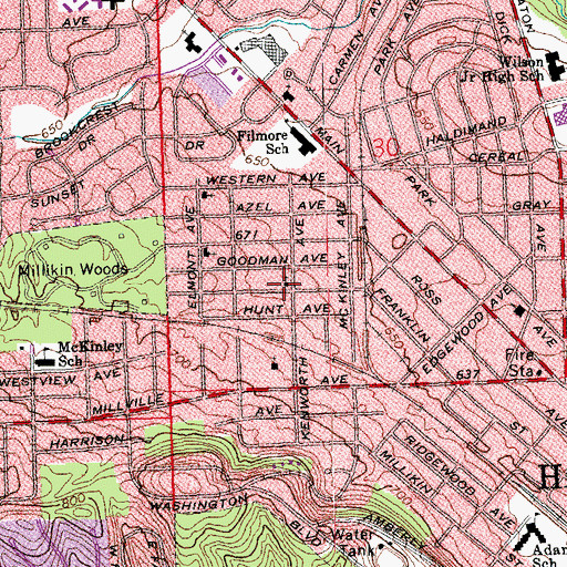 Topographic Map of Franklin Street Baptist Church, OH