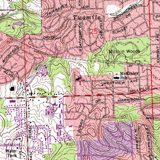 Topographic Map of Twinbrook Hills Baptist Church, OH
