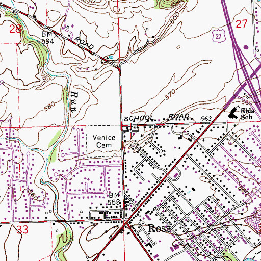 Topographic Map of First Baptist Church of Ross, OH