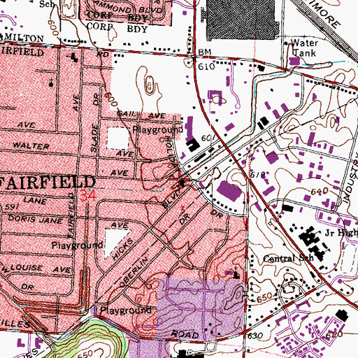 Topographic Map of First Baptist Church of Fairfield, OH