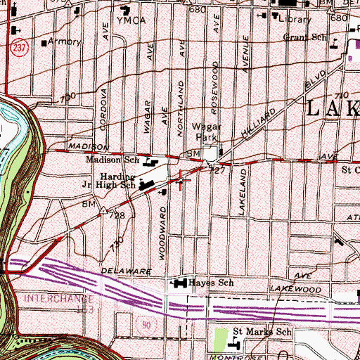 Topographic Map of Calvary United Methodist Church of Lakewood, OH