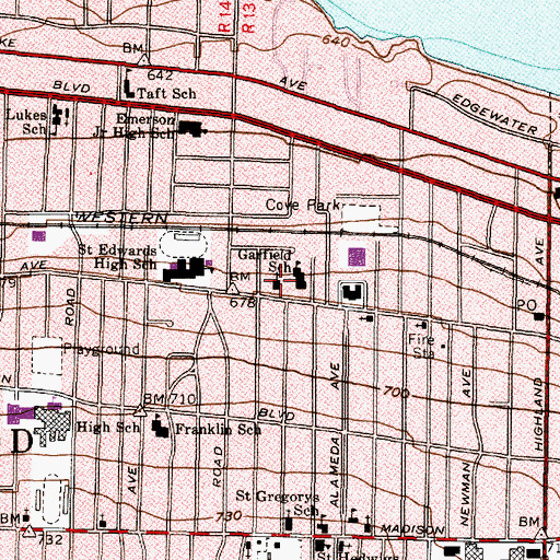 Topographic Map of Church of the Ascension, OH