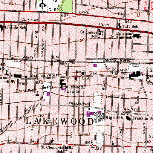 Topographic Map of Lakewood Baptist Church, OH