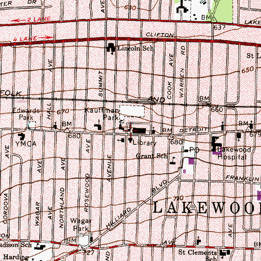 Topographic Map of Lakewood First Church of Christ Scientist, OH