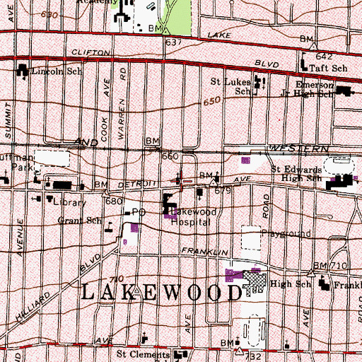 Topographic Map of Lakewood Presbyterian Church, OH