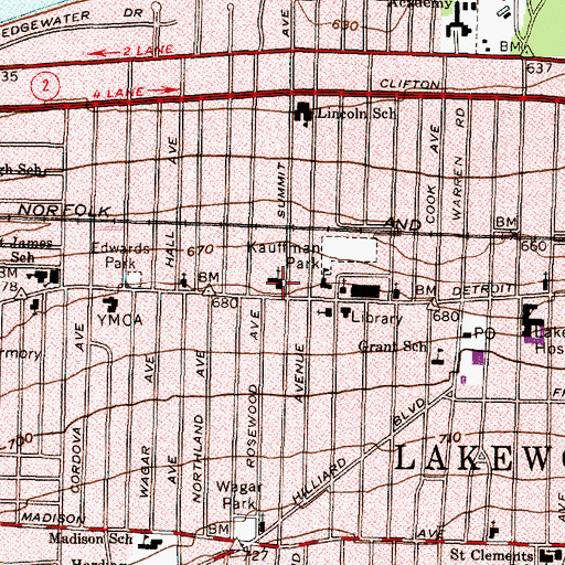 Topographic Map of Lakewood United Methodist Church, OH