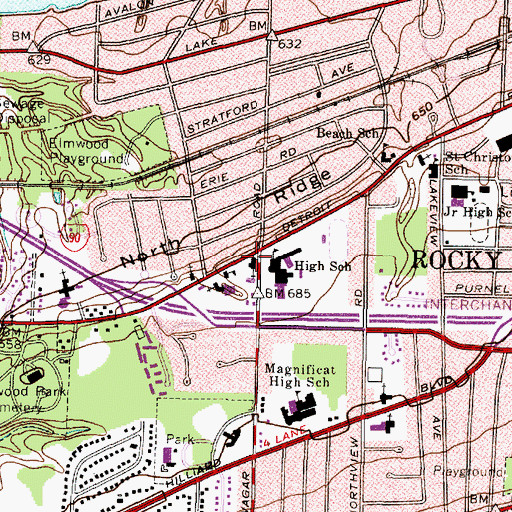 Topographic Map of Rocky River First Church of Christ Scientist, OH