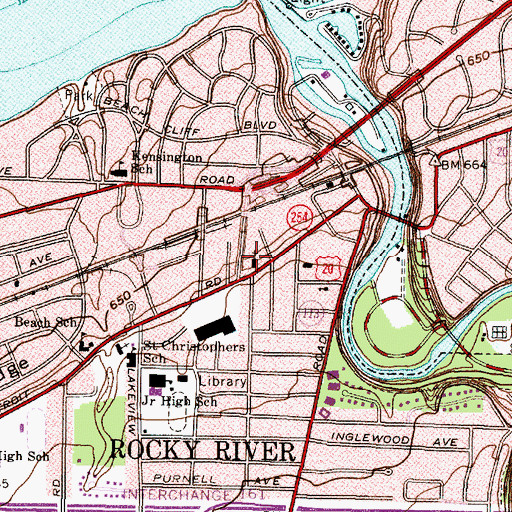 Topographic Map of Rocky River United Methodist Church, OH