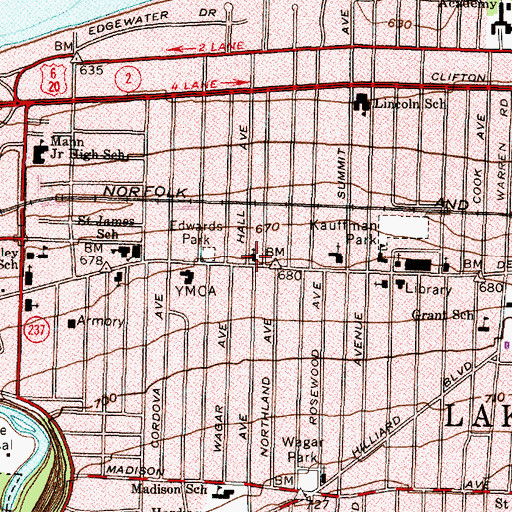 Topographic Map of Trinity Lutheran Church of Lakewood, OH
