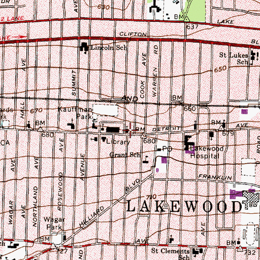 Topographic Map of United Latvian Evangelical Lutheran Church of Cleveland, OH