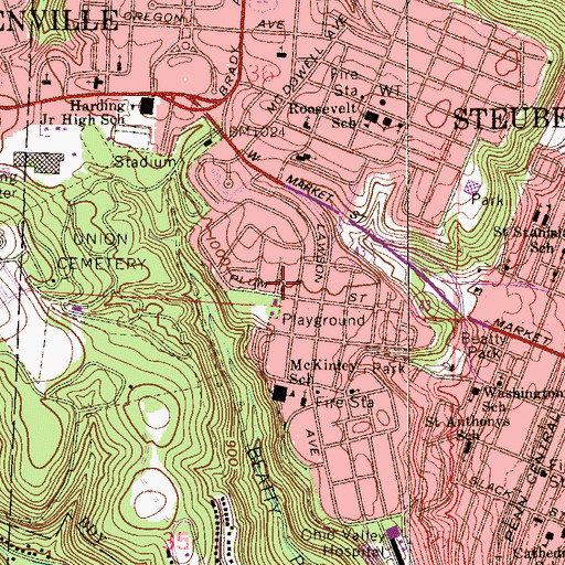 Topographic Map of First Baptist Church of Steubenville, OH