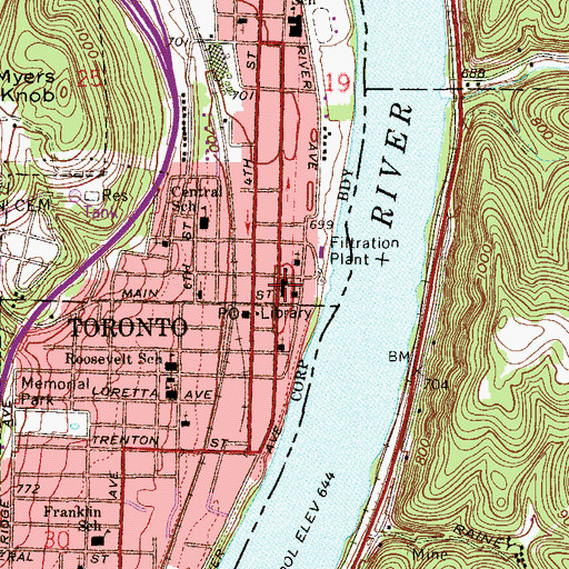 Topographic Map of First Presbyterian Church of Toronto, OH