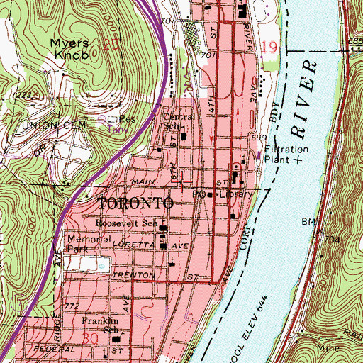 Topographic Map of First United Methodist Church of Toronto, OH