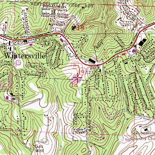 Topographic Map of Harts Shopping Center, OH