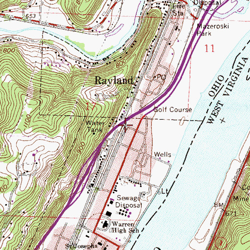Topographic Map of Highland City, OH