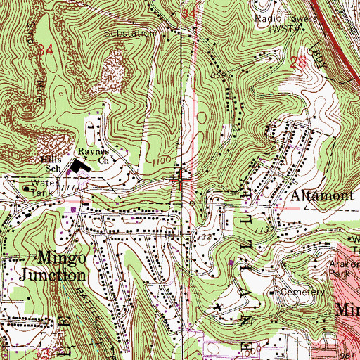 Topographic Map of Hillsboro, OH