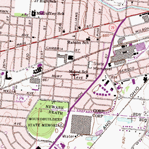 Topographic Map of First Church of the Nazarene, OH
