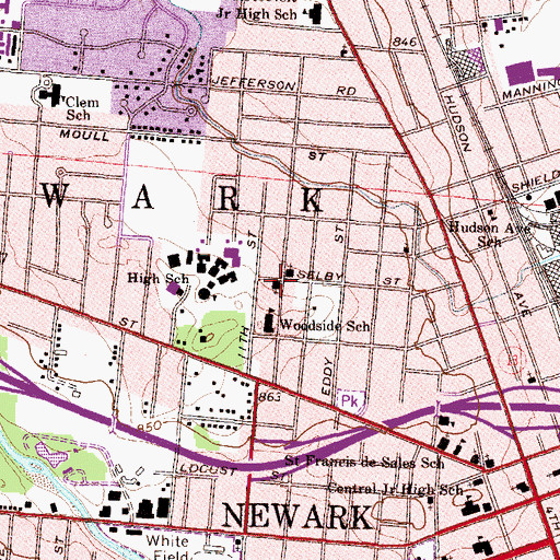 Topographic Map of Woodside Presbyterian Church, OH