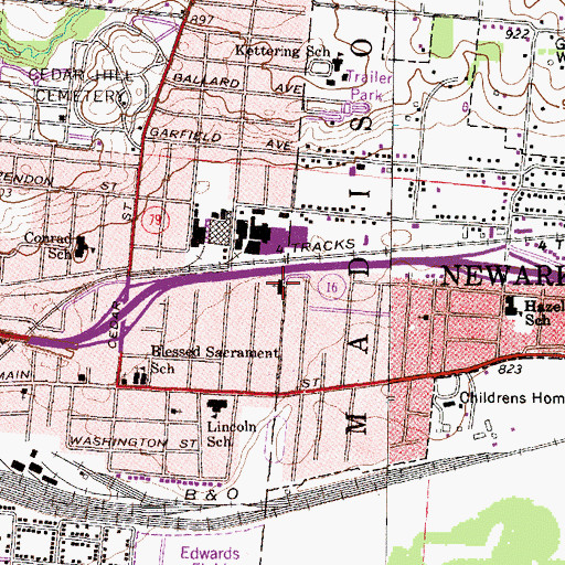 Topographic Map of First Trinity Assembly of God Church, OH