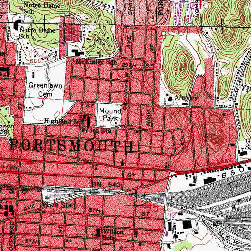 Topographic Map of First Lutheran Church, OH