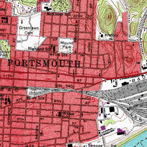 Topographic Map of Central Church of Christ, OH