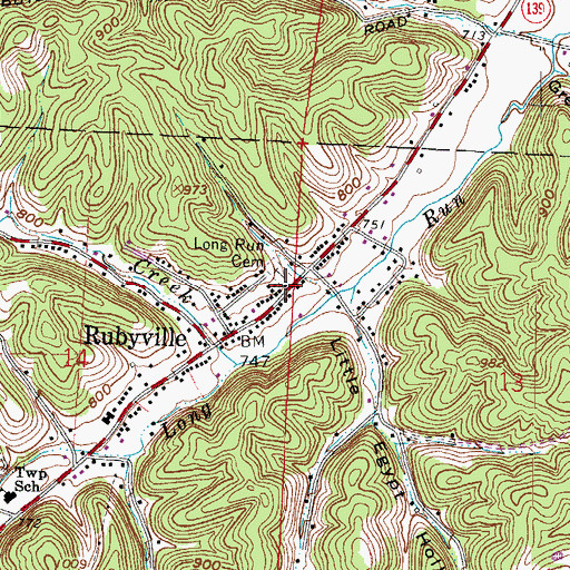 Topographic Map of Rubyville Community Church, OH