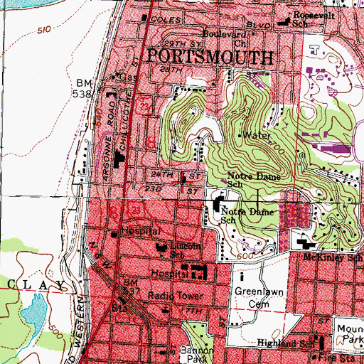 Topographic Map of Central Presbyterian Church, OH